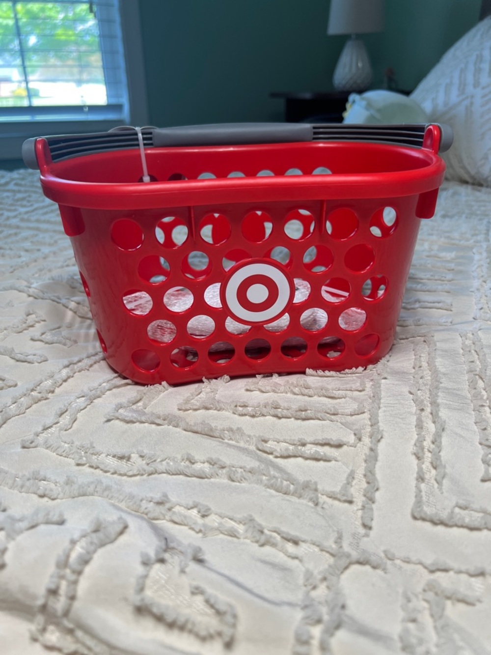 Target Red Shopping Basket with Gray Handle and Bullseye Logo